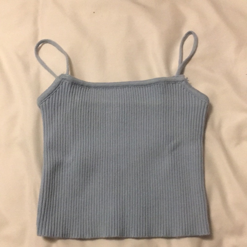 Light blue knit crop spaghetti strap tank